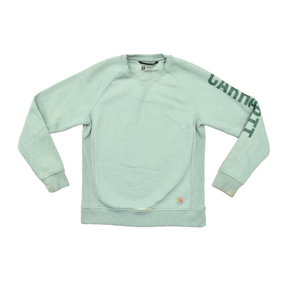 Carhartt Sweaters - Carhartt Women's Relaxed Fit Sweatshirt Size S Green Crewneck Logo Sleeve Cotton